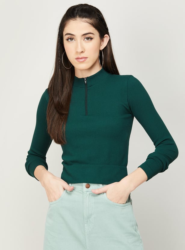 Buy GINGER Women Textured High Neck Flat Knit Top from Ginger at