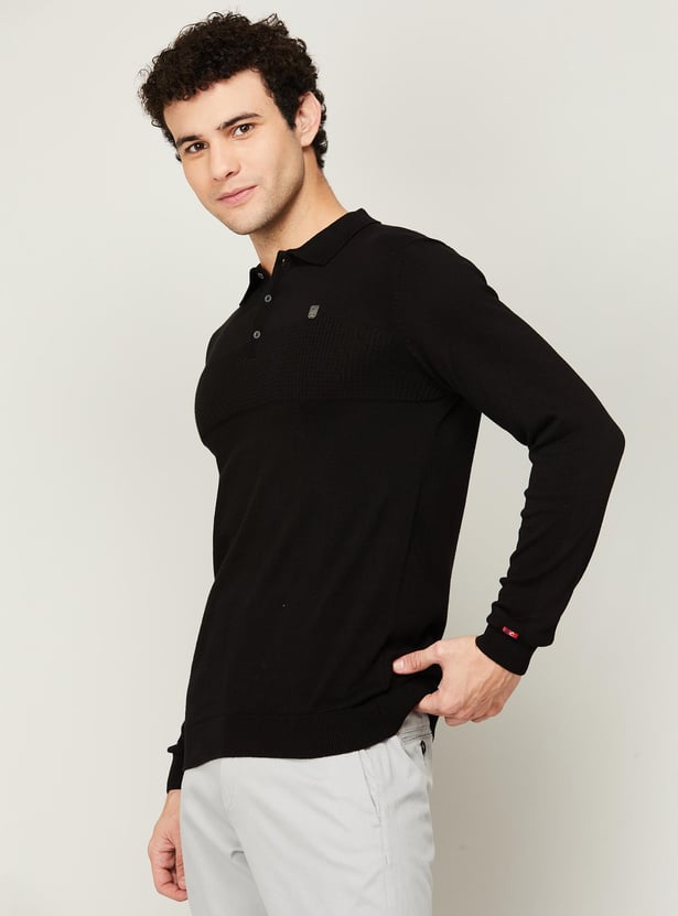Buy BEING HUMAN Men Textured Full Sleeves Regular Fit Polo T-shirt