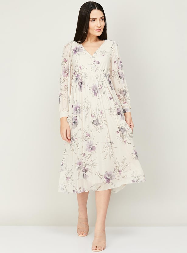 Buy CODE Women Printed V-neck A-Line Dress from CODE at just INR 2399.0