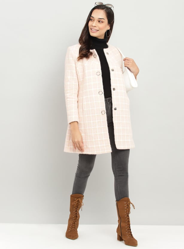 Monte Carlo Check Overcoat Women's Women Red Check Lapel