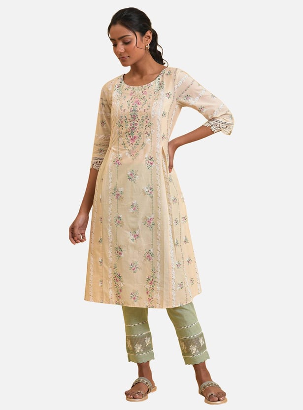 W Women Printed Round Neck A-Line Kurta
