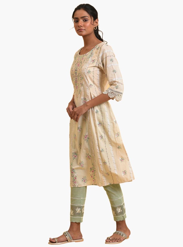 W Women Printed Round Neck A-Line Kurta