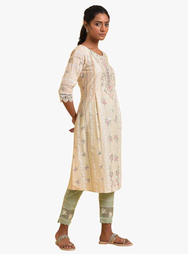 W Women Printed Round Neck A-Line Kurta