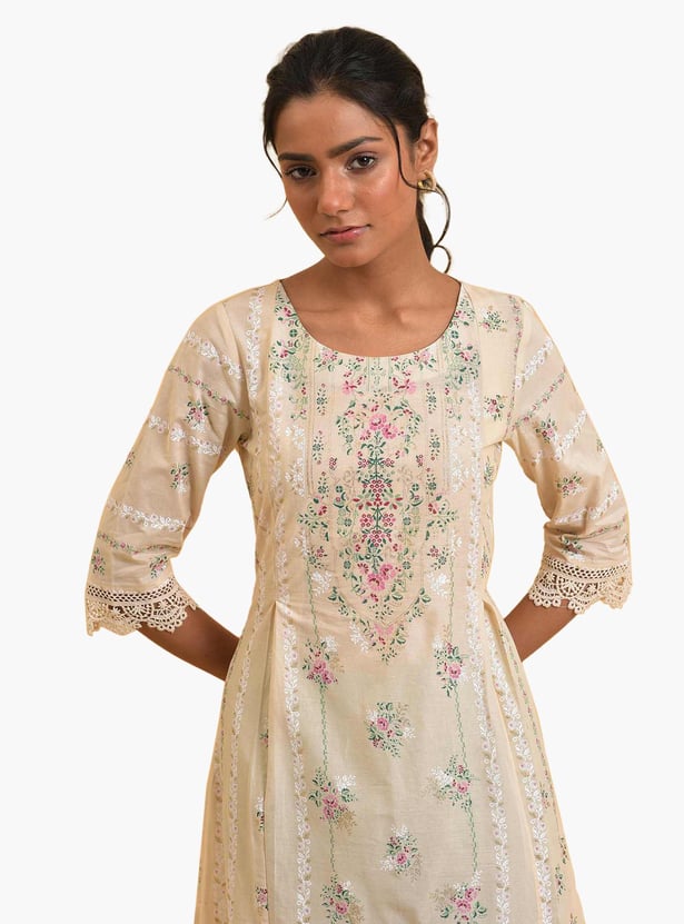 W Women Printed Round Neck A-Line Kurta