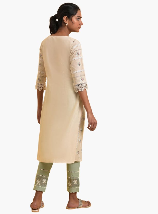 W Women Printed Round Neck A-Line Kurta