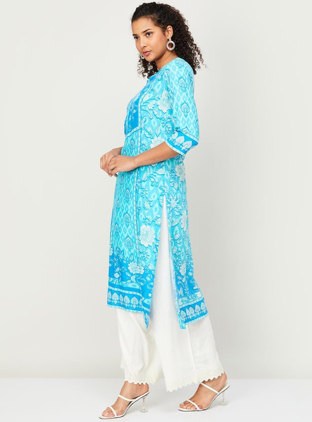 Buy BIBA Women Printed Three-Quarter Sleeves Straight Kurta From BIBA ...