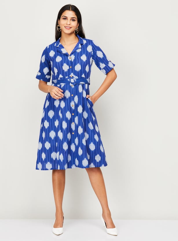 BIBA Women Printed Spread Collar Shirt Dress