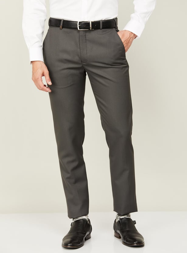 Buy PARK AVENUE Men Solid Super Slim Flat Front Formal Trousers from ...