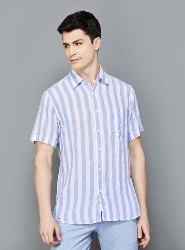 Buy COLORPLUS Men Striped Slim Fit Linen Casual Shirt from