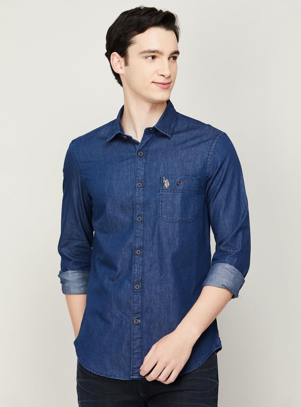 Buy POLO Men Solid Slim Fit Casual Denim Shirt from