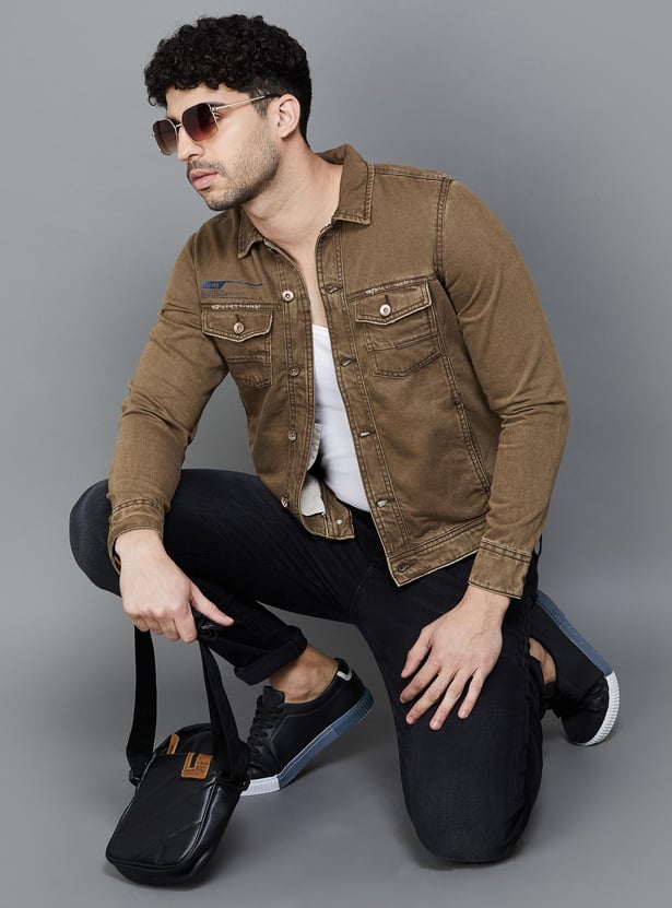 Sunglasses Mens Beige Denim Jacket Beige Genuine Leather