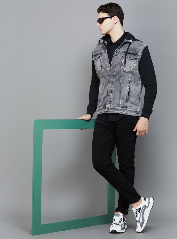 BOSSINI Men Stonewashed Hooded Denim Jacket