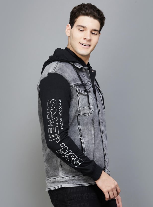 BOSSINI Men Stonewashed Hooded Denim Jacket