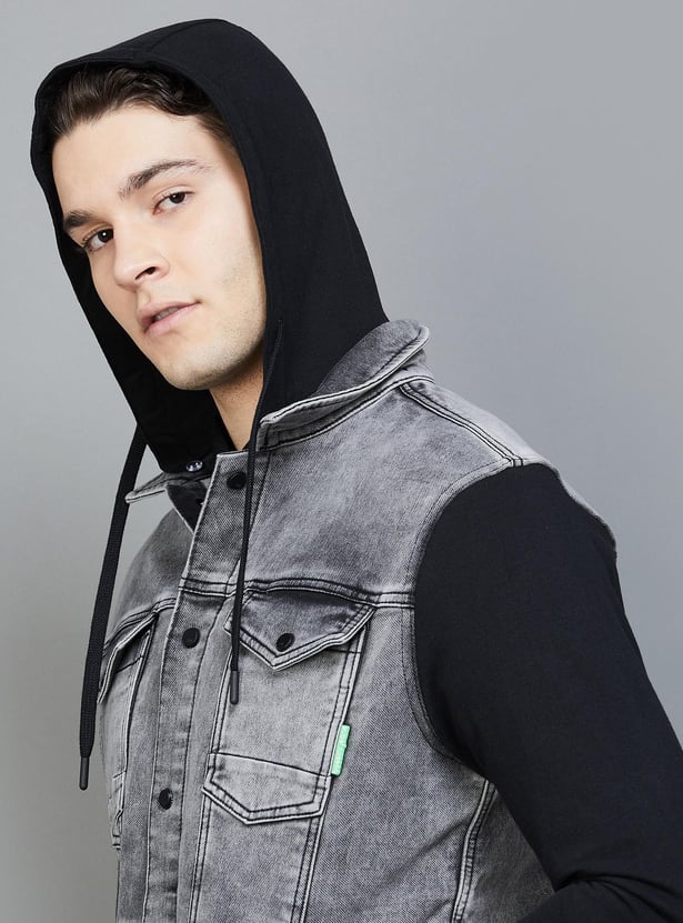 BOSSINI Men Stonewashed Hooded Denim Jacket