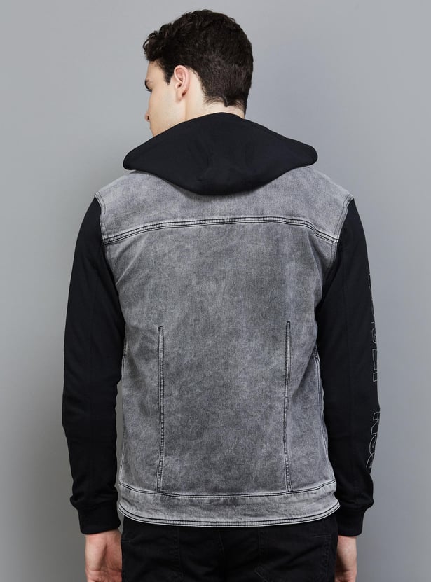 BOSSINI Men Stonewashed Hooded Denim Jacket