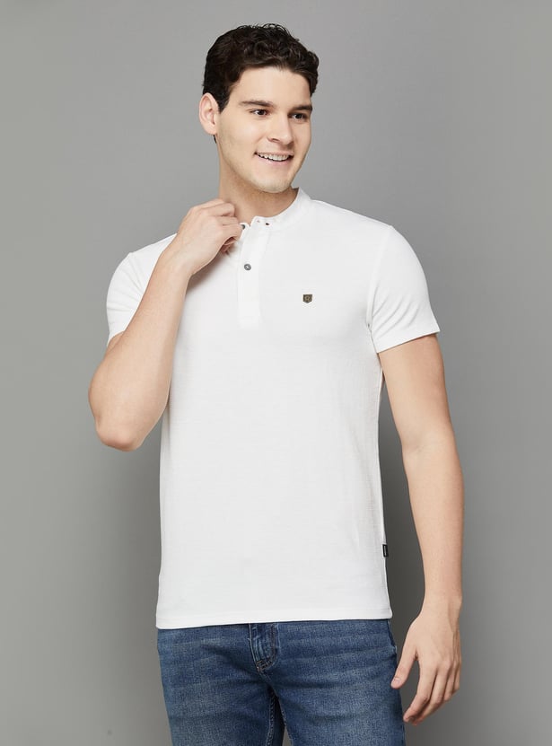 JACK & JONES Men Solid Slim Fit Henley T-shirt