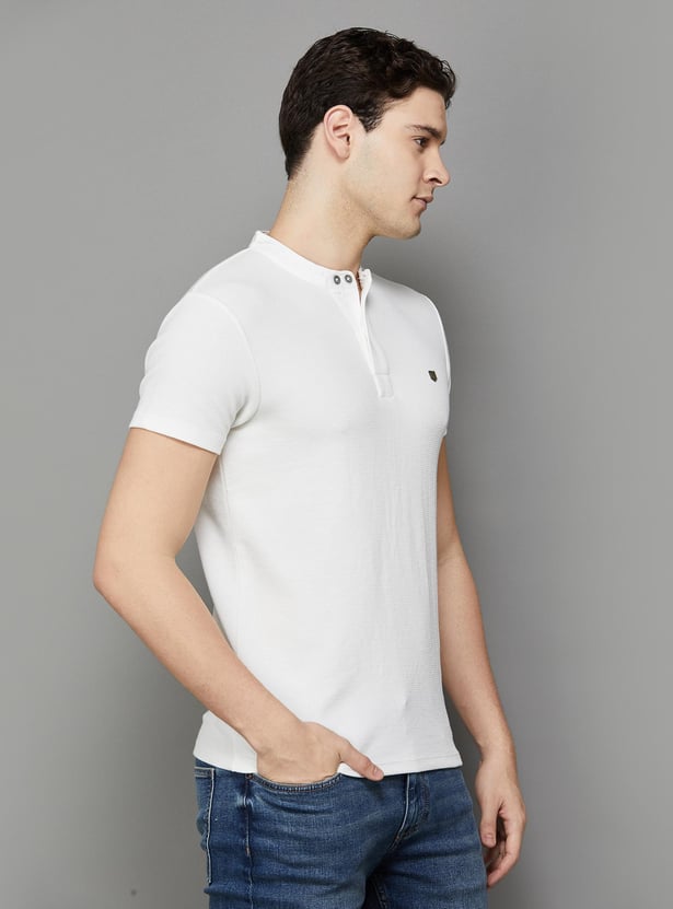 JACK & JONES Men Solid Slim Fit Henley T-shirt