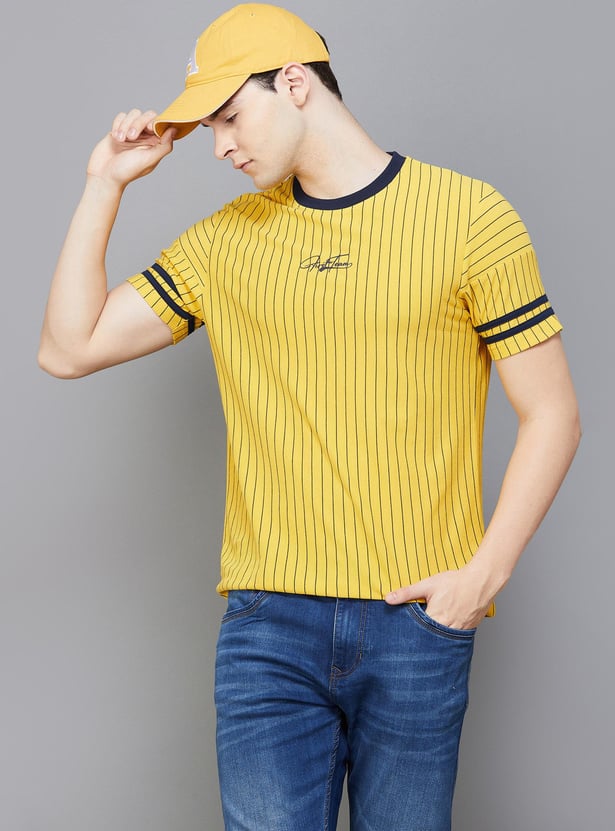 FAME FOREVER Men Striped Regular Fit Crew Neck T-Shirt