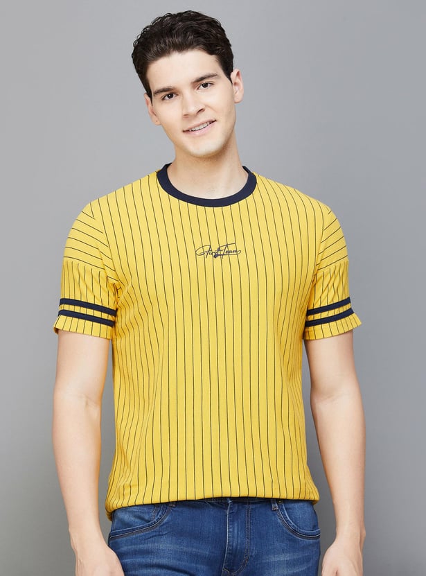 FAME FOREVER Men Striped Regular Fit Crew Neck T-Shirt