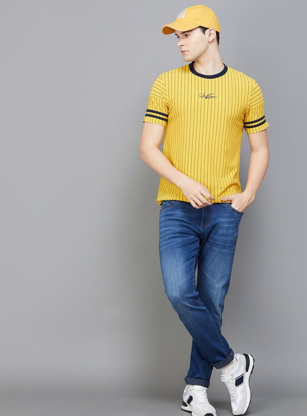 FAME FOREVER Men Striped Regular Fit Crew Neck T-Shirt