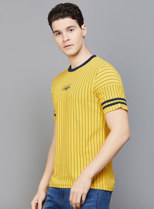 FAME FOREVER Men Striped Regular Fit Crew Neck T-Shirt