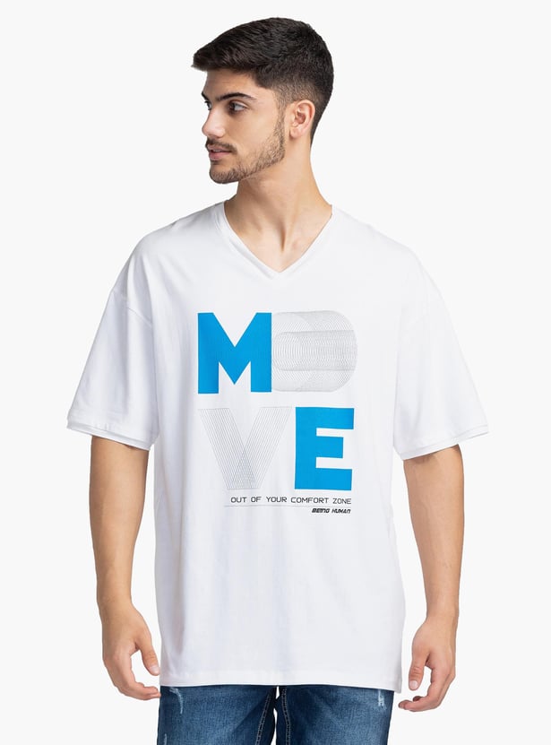 BEING HUMAN Men Typographic Printed V-Neck T-Shirt