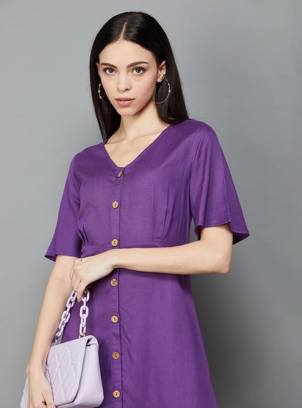 Buy CODE CLASSIC Women Solid V-Neck A-Line Dress from Code Classic at ...