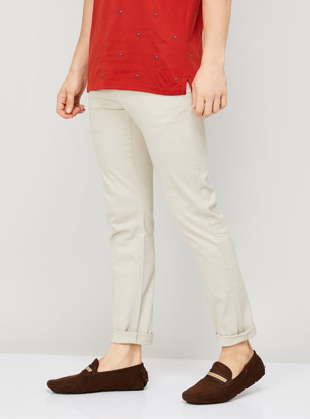 CODE Men Solid Slim Tapered Casual Trousers
