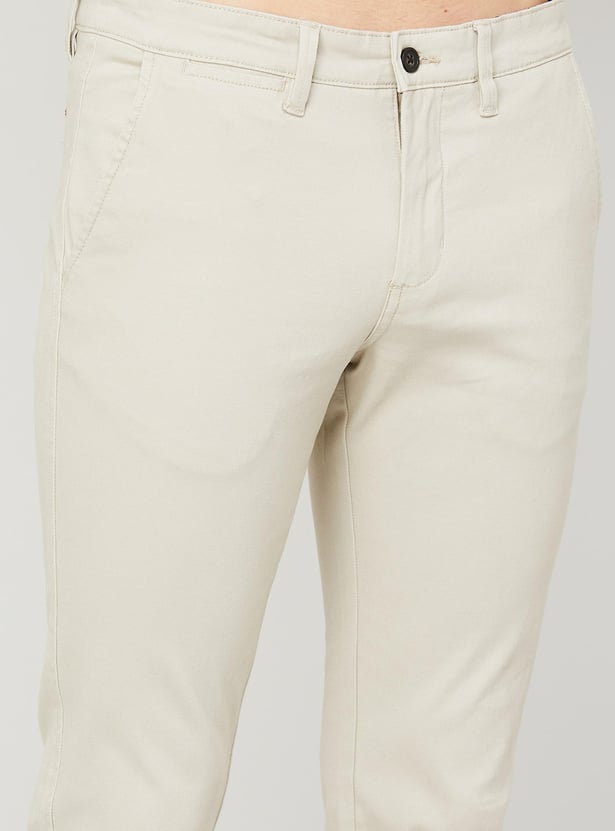CODE Men Solid Slim Tapered Casual Trousers