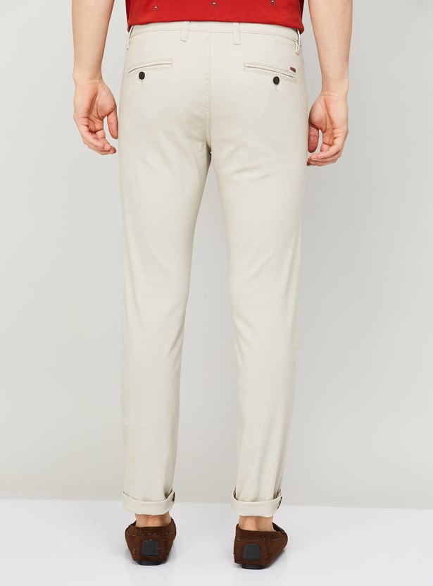 CODE Men Solid Slim Tapered Casual Trousers