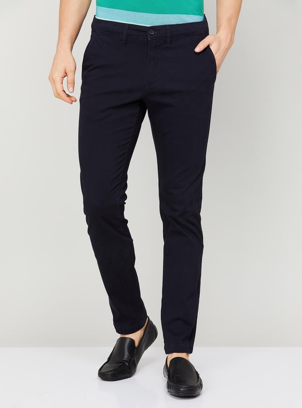 CODE Men Solid Slim Tapered Casual Trousers