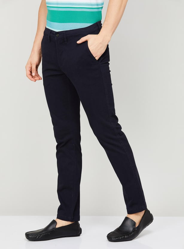 CODE Men Solid Slim Tapered Casual Trousers