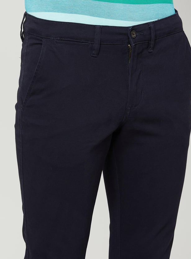 CODE Men Solid Slim Tapered Casual Trousers