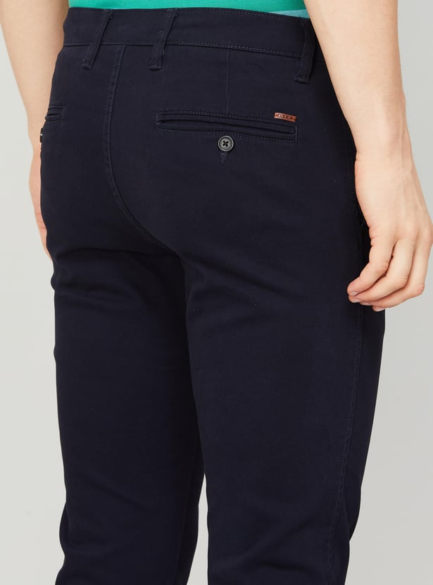 CODE Men Solid Slim Tapered Casual Trousers