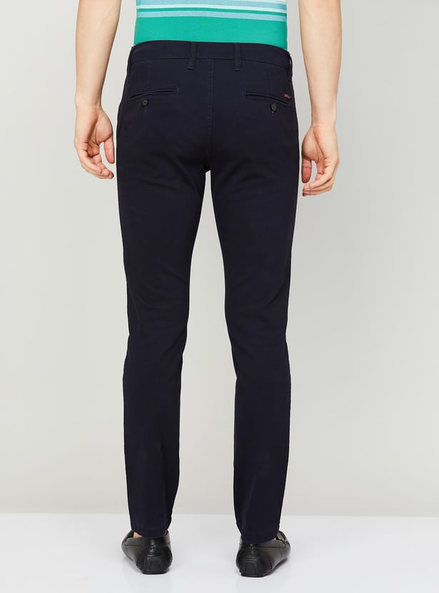 CODE Men Solid Slim Tapered Casual Trousers