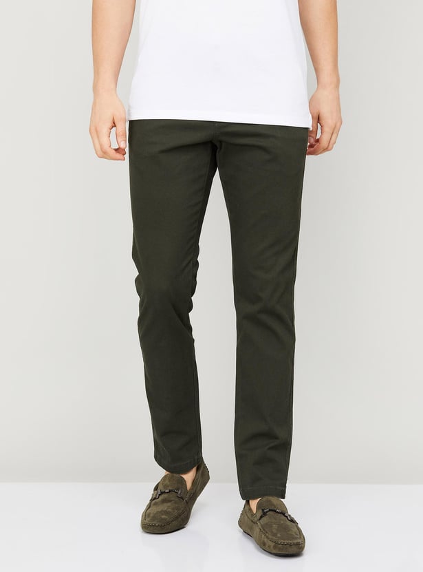 CODE Men Solid Slim Tapered Casual Trousers