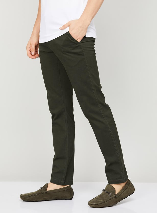 CODE Men Solid Slim Tapered Casual Trousers