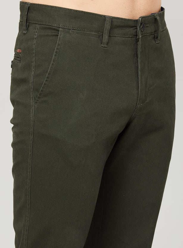 CODE Men Solid Slim Tapered Casual Trousers