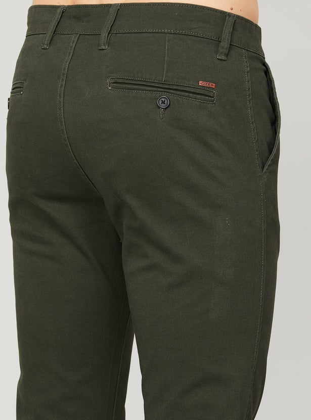 CODE Men Solid Slim Tapered Casual Trousers