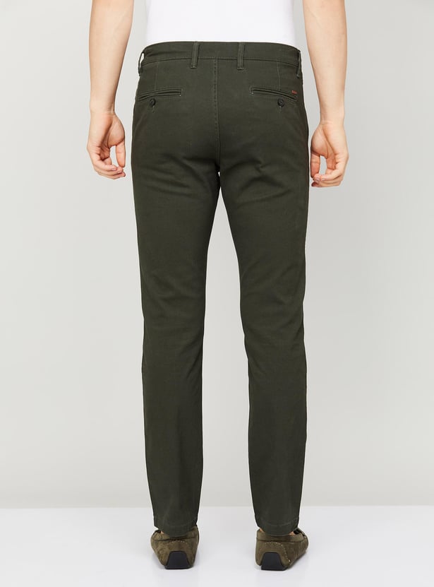 CODE Men Solid Slim Tapered Casual Trousers