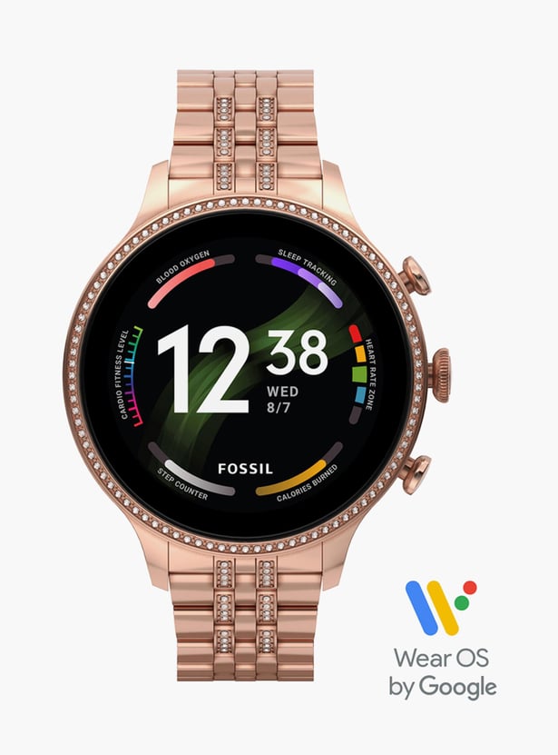 FOSSIL Gen 6 Women Embellished Smartwatch with Stainless Steel Strap - FTW6077RI