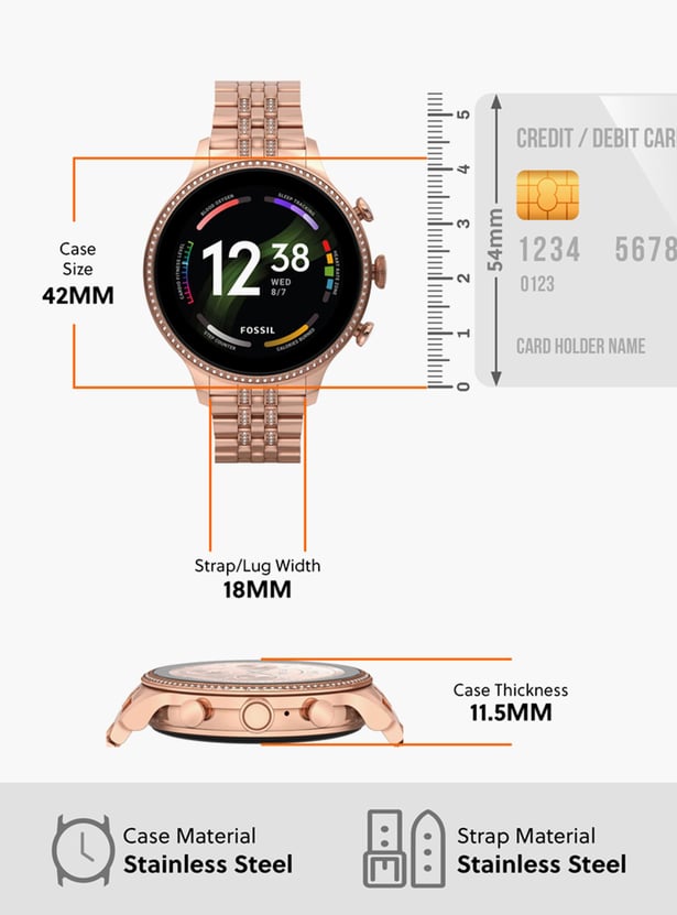 FOSSIL Gen 6 Women Embellished Smartwatch with Stainless Steel Strap - FTW6077RI