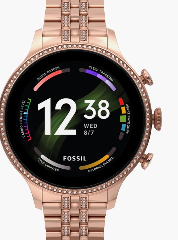 FOSSIL Gen 6 Women Embellished Smartwatch with Stainless Steel Strap - FTW6077RI