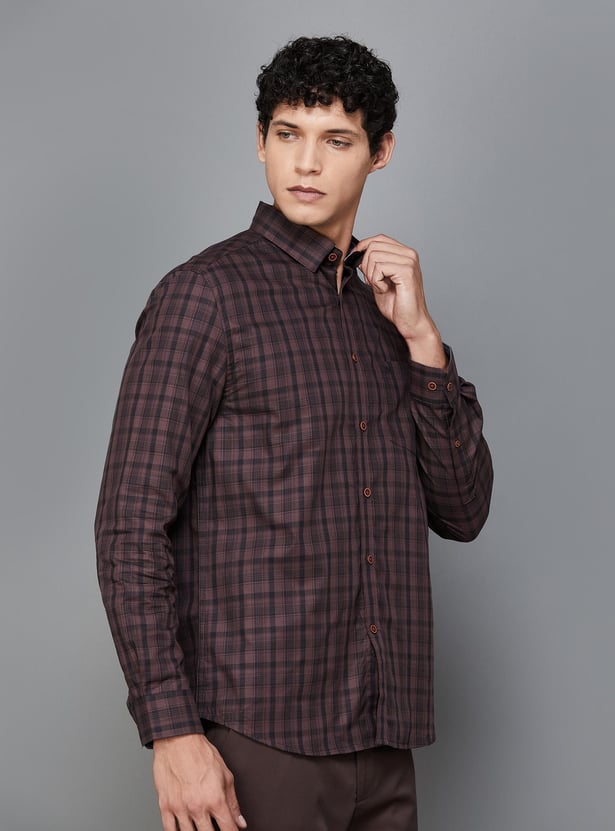 CODE Men Checked Slim Fit Casual Shirt