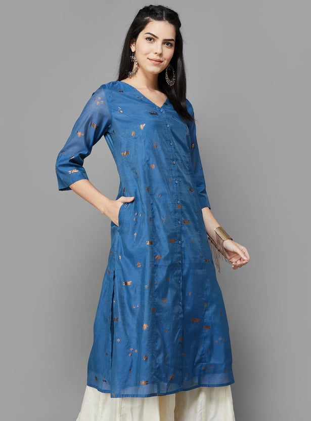 MELANGE Women Foil Printed V-Neck Straight Kurta