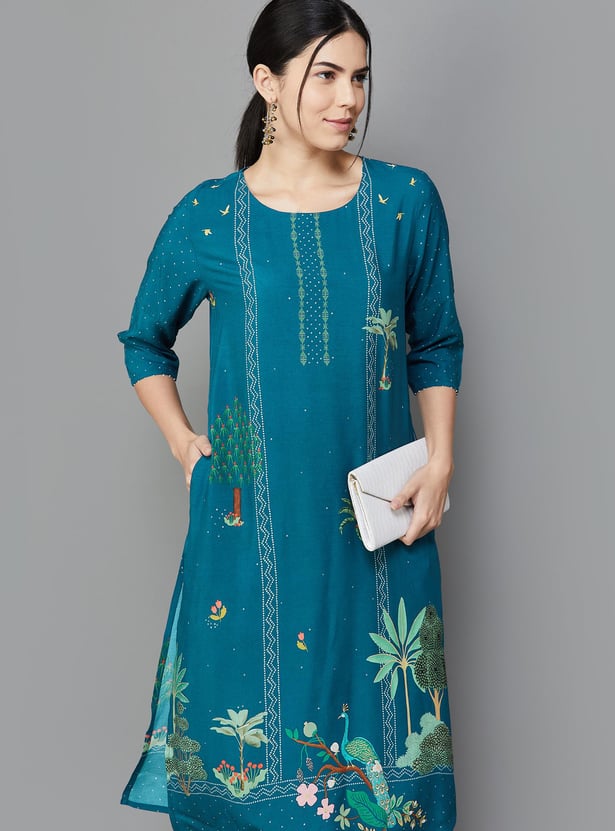 MELANGE Women Floral Printed Straight Kurta