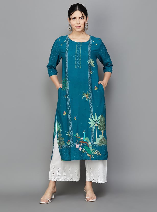 MELANGE Women Floral Printed Straight Kurta