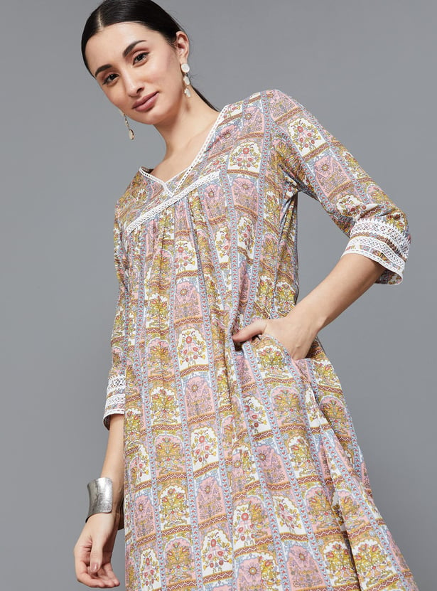 MELANGE Women Printed A-line Cotton Kurta