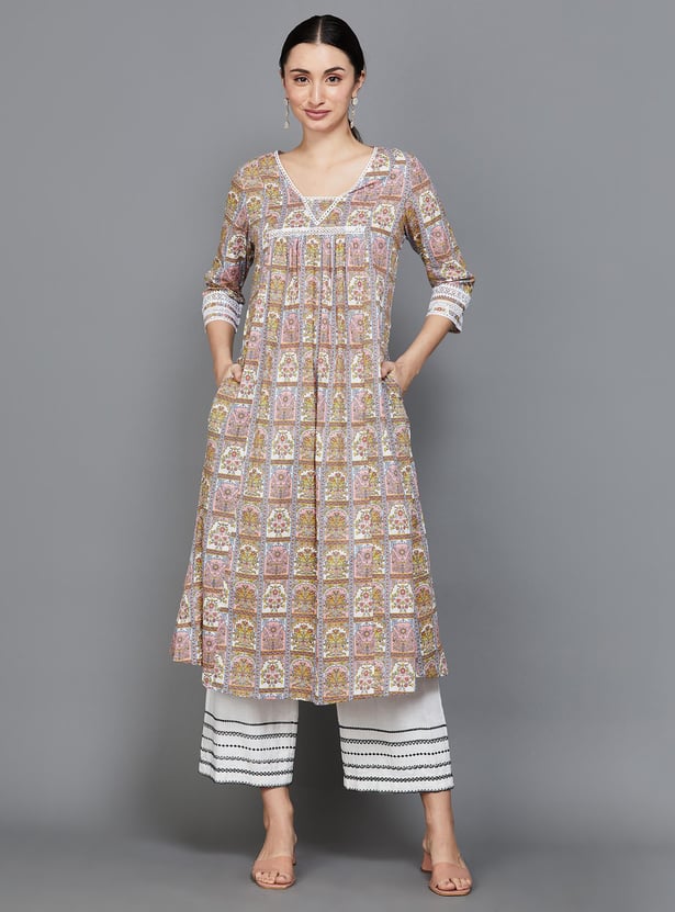 MELANGE Women Printed A-line Cotton Kurta