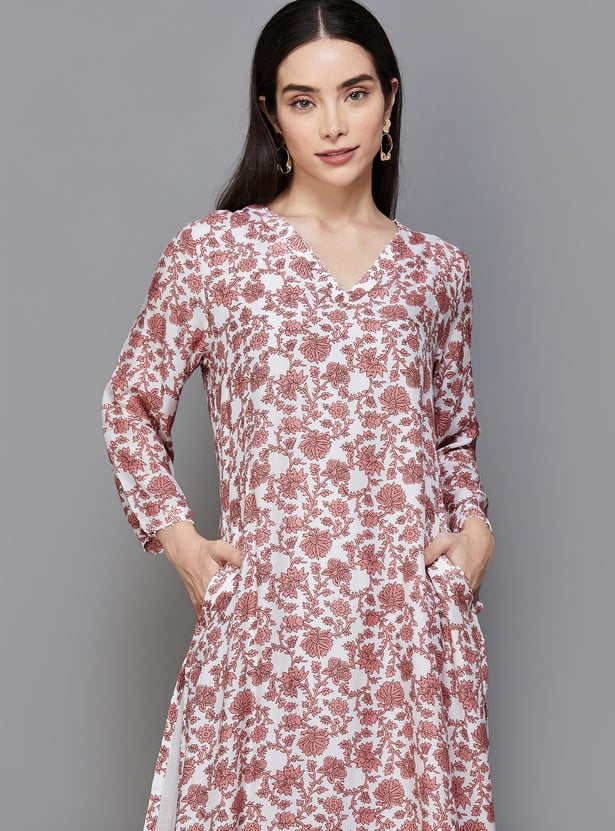 MELANGE Women Printed V-Neck A-Line Kurta